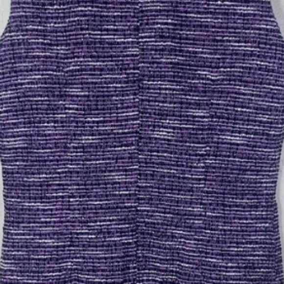 Karl Lagerfeld Paris Tweed Purple Black White Split Neck Sleeveless Shift Dress - Picture 6 of 8